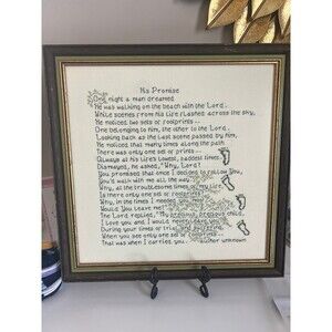 Cross-stitch piece featuring the well-known poem "Footprints in the sand”